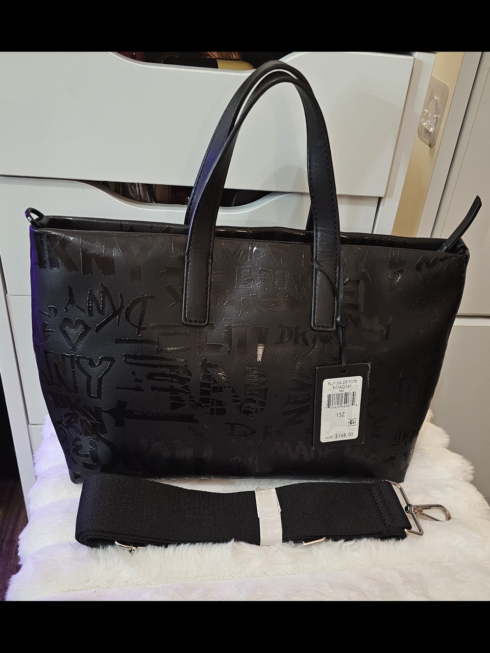 DKNY Tilly Small Zip Tote. Embossed Tote Bag With Detachable Strap - Picture 2 of 5